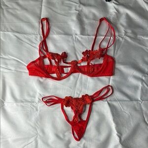 Red Lace Strappy Lingerie Set